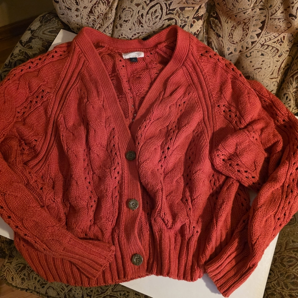 Universal Thread Women's Cable Knit Cardigan - Deep Orange